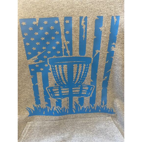 Disc Golf Patriotic FLAG Basket Vinyl Logo XL Pullover Hoodie Grey - Picture 3 of 8